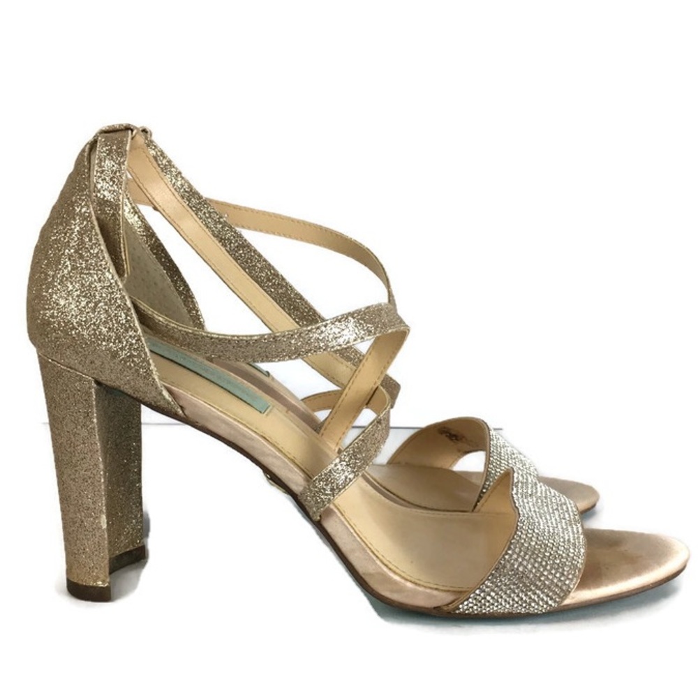 Betsey Johnson Bella Glitter Evening Heeled Sandals in Gold